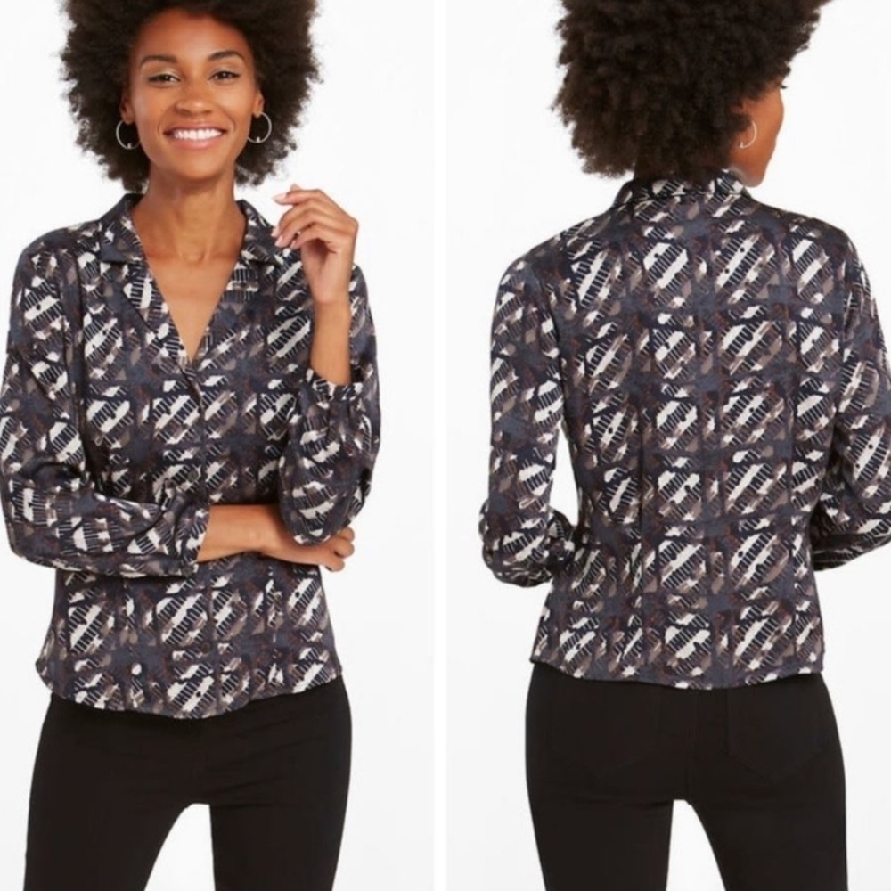 NIC+ZOE Abstract Printed Button Down Blouse